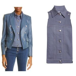 $258 Veronica Beard Slate Luxe dusty blue silversnap Dickey Jacket blazer insert